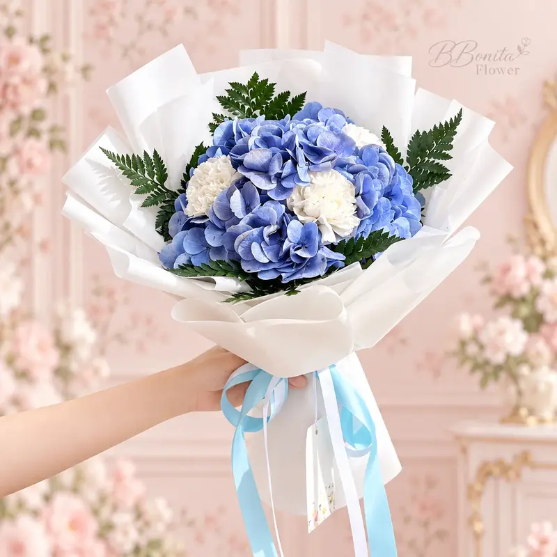 ิblue-hydrangea-white-carnation-flower